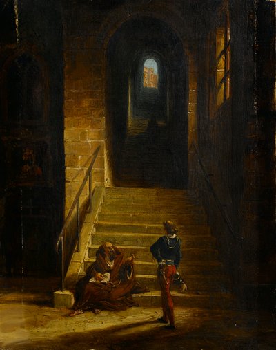 Interior of a Castle, with a Seated Monk by British School