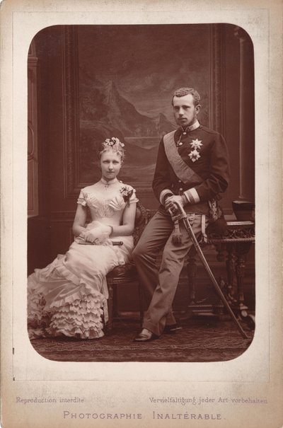 Crown Prince Rudolf with Princess Stephanie of Belgium on the Occasion of Their Engagement by Brussels . Photo studio Geruzet Frères