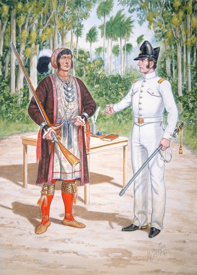Osceola, Chief of the Seminole People at a treaty with an officer of 2nd Regiment of US Dragoons in Florida by Bryan Fosten