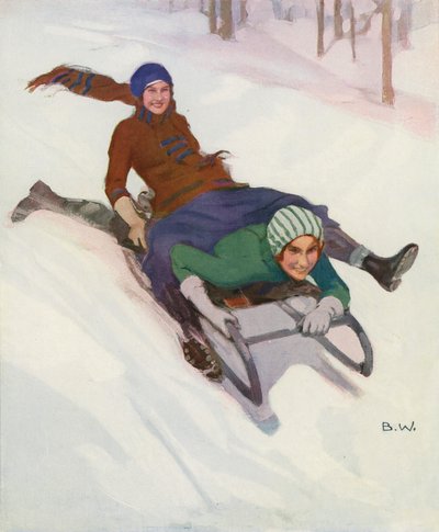 Two Women Tobogganing by Brynolf Wennerberg