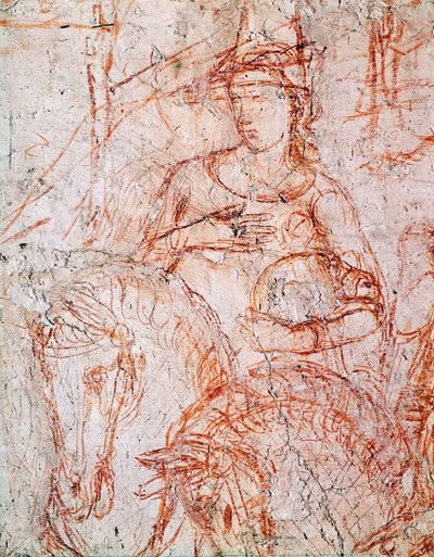 An Elegant Lady Holding a Small Dog in Her Arms by Buonamico Buffalmacco