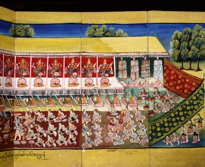 Merit Making Scene, Page from a Manuscript by Burmese School