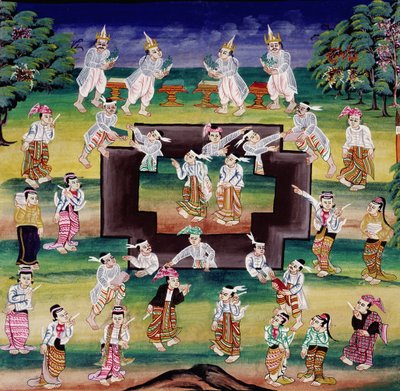Merit Making Scene, Page from a Manuscript by Burmese School