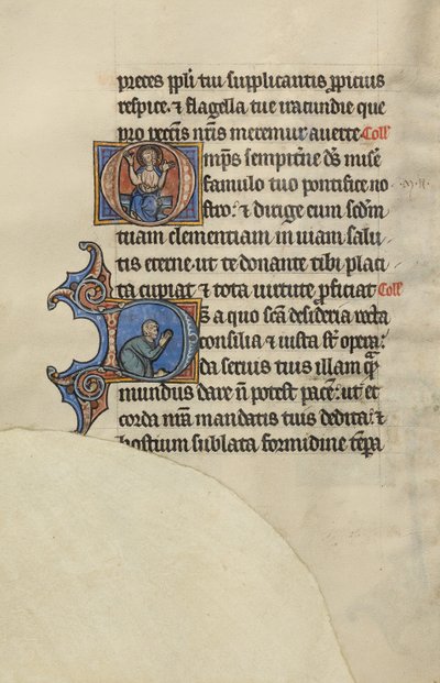 Initial O: Christ Enthroned with His Hands Raised; Initial D: A Semi-Prostrate Man in Prayer by Bute Master
