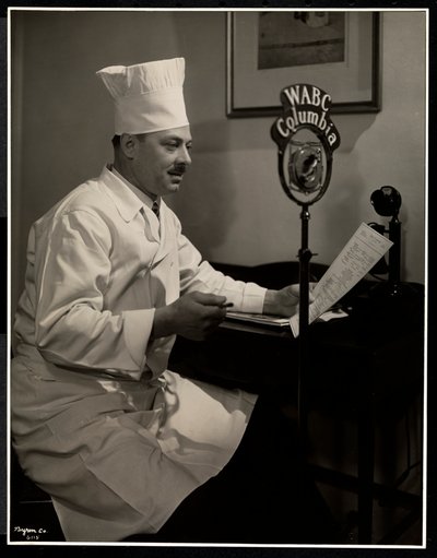 Portrait of Chef Maurice Hervieux at the Microphone at the Hotel Commodore by Byron Company