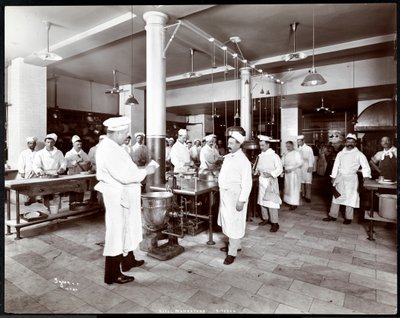 The kitchen at the Hotel Manhattan, 1902 by Byron Company