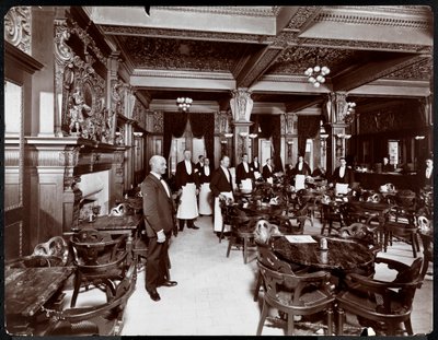 Waiters in a cafe at Hotel Delmonico, 1902 by Byron Company