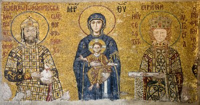 Comnenus Mosaic Depicting Madonna and Child, Hagia Sophia, Turkey by Byzantine