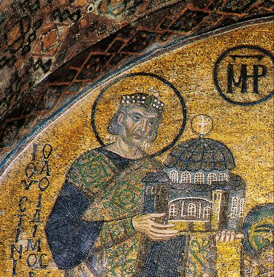 Emperor Justinian Presenting Hagia Sophia to the Virgin and Child by Byzantine