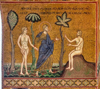 God introduces Eve to Adam, byzantine mosaic, XII-XIII century, on the counterfacade by Byzantine