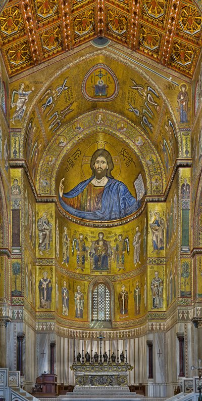 View of the apse with the Byzantine mosaics executed between the twelfth and mid-thirteenth century by partly local and partly Venetian workers, including the famous Christ Pantocrator by Byzantine