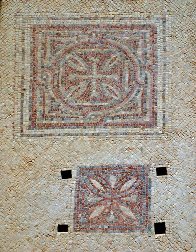 Detail of Crosses from the Mosaic Floor of the Byzantine Church in Shoham, Israel, c.5th Century AD by Byzantine Byzantine