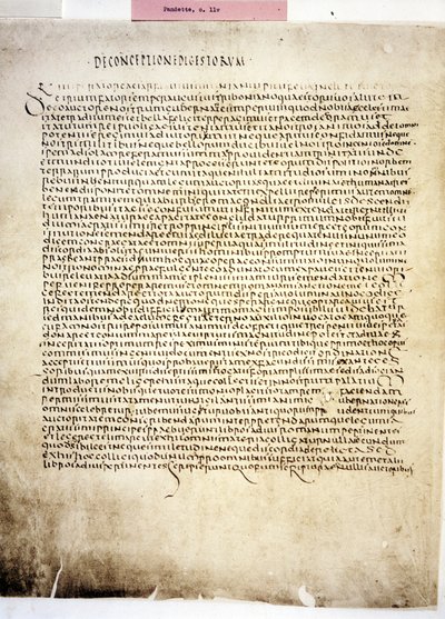 CORPUS JURIS CIVILIS: Una pagina del Codex Iustinianus, Digestum., 6th century by Byzantine School
