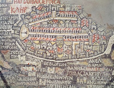 The City of Jerusalem and the Surrounding Area, Detail from the Madaba Mosaic Map by Byzantine School