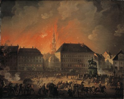 The Most Terrible Night. View of Kongens Nytorv in Copenhagen During the English Bombardment of Copenhagen at Night between 4 and 5 September 1807 by C.A. Lorentzen