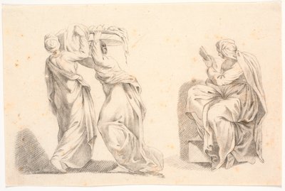 Two Women in Classical Garments Carrying a Basket and a Sibyl after Michelangelo by C.A. Lorentzen