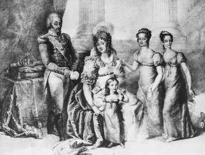 Portrait of Victor Emmanuel I with his wife Maria Theresa of Austria-Este and his daughters by J.B. and Brown J. Rowbotham