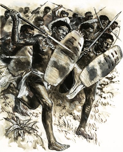 Abyssinian Tribesmen Attack the Fort at Gura in 1875 by C.L. Doughty
