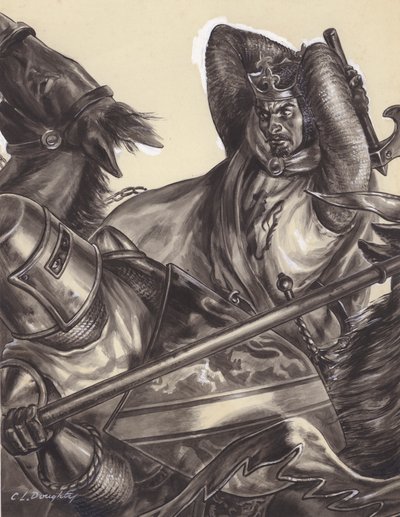 Robert Bruce about to kill Sir Henry de Bohun by C.L. Doughty