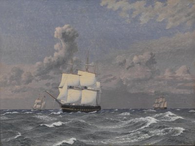 A Frigate and Some Other Ships Cruising by Christoffer Wilhelm Eckersberg