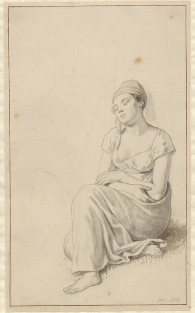 A Woman Leaning Against a Stone Block and Sleeping by Christoffer Wilhelm Eckersberg