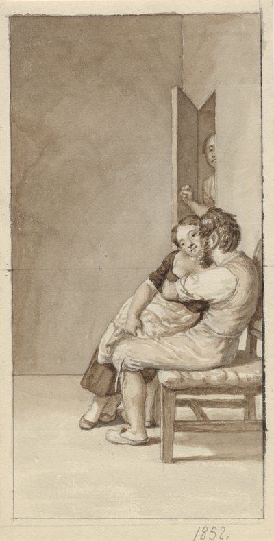 A Couple Spied on by a Woman in a Half-Open Door by Christoffer Wilhelm Eckersberg