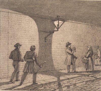 Street Scene by Lamplight. Illustration for 