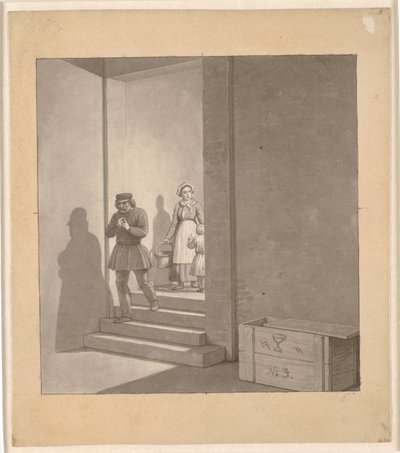 Man Descending Stairs, Woman and Child in the Background by Christoffer Wilhelm Eckersberg