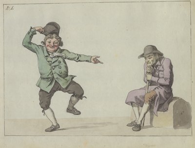 Satirical Sheet; A Man Jumps and Laughs While Pointing at a Seated Old Man by Christoffer Wilhelm Eckersberg