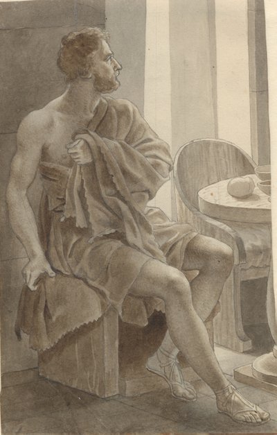 Telemachus Meets Odysseus Disguised as a Beggar at the Shepherd Eumaeus - Odysseus; Fragment of the Whole Composition by Christoffer Wilhelm Eckersberg