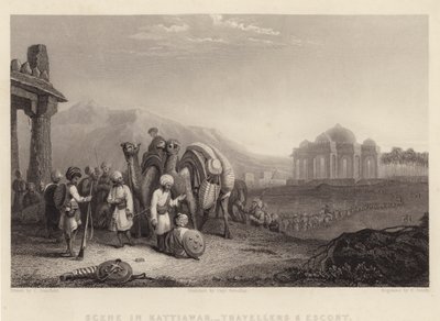 Scene in Kattiawar, Travellers and Escort by C. (after) Stanfield