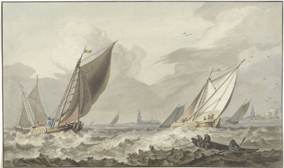 Zuiderzee with Medemblik in the Distance by C. Dietrich (prentmaker)