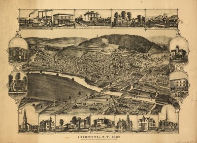 Corning, N.Y., 1882 - Junction of the New York, Lake Erie, and Western and the Syracuse, Geneva & Corning Railroads by C. J. Philadelphia Publishing House; Corbin