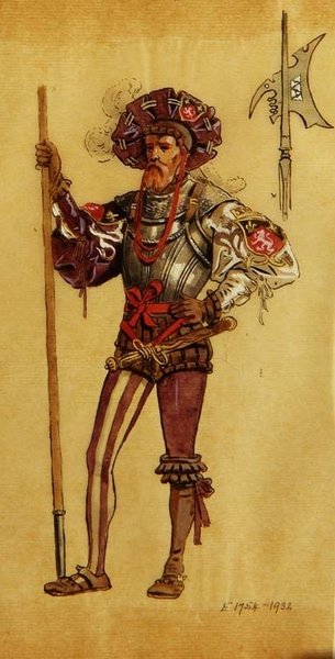 An Armoured Courtier, costume design for As You Like It by C. Wilhelm