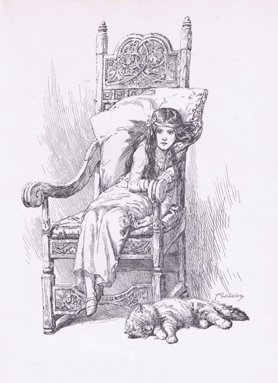 Propped up in the great arm chair, from The Child of the Air published by Duckworth by C. Wilhelm