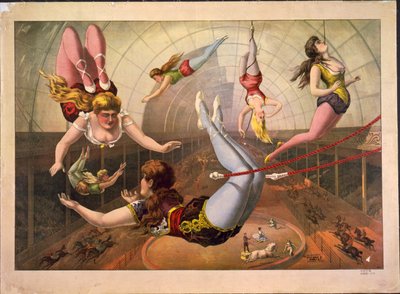 Female Acrobats on Trapezes at Circus, c. 1890 by Calvert Litho. Co.