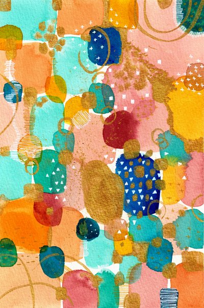 Colorful Abstract Gold Shapes by Camille Contini