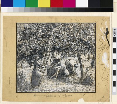 Compositional study of female peasants harvesting apples by Camille Jacob Pissarro