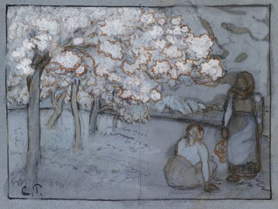 Compositional Study of Two Female Peasants Conversing in an Orchard by Camille Jacob Pissarro