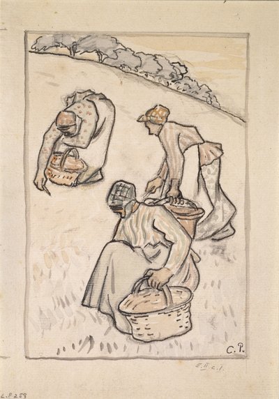 Women weeding the grass by Camille Jacob Pissarro