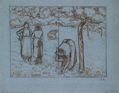 Compositional study of four female peasants working in an orchard 