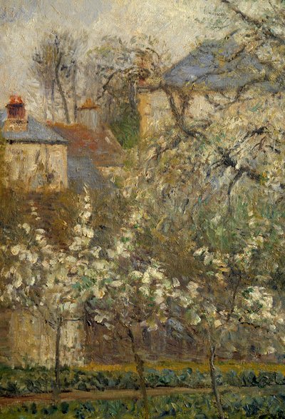 Vegetable garden and trees in bloom in spring in Pontoise by Camille Jacob Pissarro