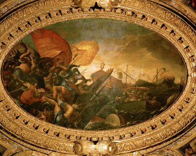 Sea-battle between Venetians and Genoeses in 1265 near Trapani, Sicily by Camillo Ballini