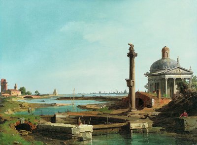 A Lock, a Column, and a Church beside a Lagoon by Giovanni Antonio Canal