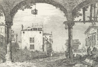 A Three-Arched Portico with an Open Lantern Hanging at Center by Canaletto