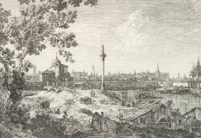 Imaginary View of Padua, with a campanile and domed church at left, a column surmounted by Canaletto