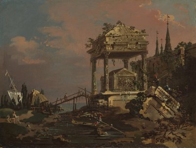 Imaginary View with a Tomb by the Lagoon by Giovanni Antonio Canal