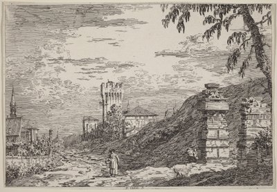 Landscape with Tower and Two Ruined Pillars by Canaletto