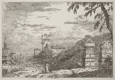 Landscape with Tower and Two Ruined Pillars [left] by Canaletto