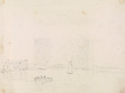 Sketch of Boats and a Large Building, from Across the Medina River by Capt. Thomas Hastings